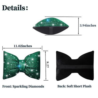 Bling Car Pillows Rhinestones Bowknot Neck Cushion Pillowsdiamond-Studded Headrest Accessories for Women Colourful Rhinestone Car Accessories Green 2Pcs - color: Green