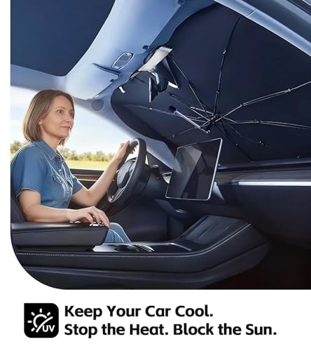 Windshield Sun Shade for BMW 5 Series 2018-2026 with 360° Rotating Shaft, Custom Fit Umbrella Sunshade for UV Blocking, Interior Heat Protection, Easy Storage - size: Fit for BMW 5 Series 2018-2026