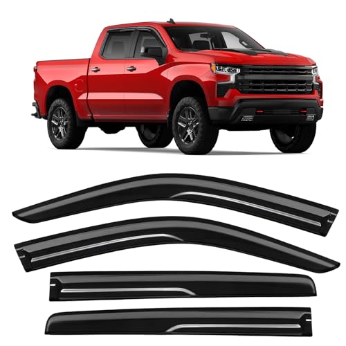 Rain Guards Fit for Chevy Silverado/GMC Sierra 1500 Crew Cab 2019-2026, Tape-on Durable Side Window Wind Deflectors & Visors 2019-2026 Silverado/Sierra 2500HD 3500HD Crew Cab Rain Guard Black 4 PCS - size: Fit for Chevy Silverado/GMC Sierra 2019-2026