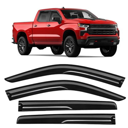 Rain Guards Fit for Chevy Silverado/GMC Sierra 1500 Crew Cab 2019-2026, Tape-on Durable Side Window Wind Deflectors & Visors 2019-2026 Silverado/Sierra 2500HD 3500HD Crew Cab Rain Guard Black 4 PCS - size: Fit for Chevy Silverado/GMC Sierra 2019-2026