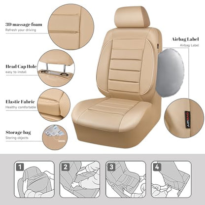 CAR PASS Leather Seat Covers Full Set Universal Water Resistant 3D Foam Back Support, Luxury Comfort Automotive 5 Seat Covers All Season Fit for SUV,Sedan,Van, Airbag Compatible Elegance (Beige) - color: All Beige