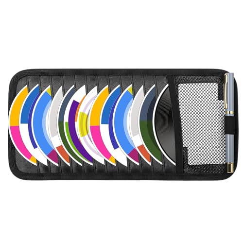 TIESOME CD Visor Holder for Car, Visor CD Holder Organizer Large Capacity CD Visor Case Car Sun Visor Organizer with 12 DVD Storage Sleeves 1 Mesh Pocket 1 Pen Holder and Elastic Strap(Black) - color: Black