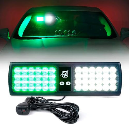 Xprite White Green 48LED Visor Strobe Flashing Lights Interior Windshield Sunshield Emergency Warning Lights for Police Volunteer Firefighter Vehicles Trucks - color: White Green