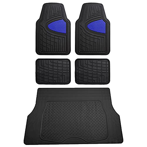 FH Group Premium Liners Tall Channel Trimmable All Weather Rubber Full Set Car Floor Mats (Blue) w. Trimmable All-Season Cargo Liner (Black) - Universal Fit for Cars Trucks and SUVs - color: Blue, style: With Cargo Mats