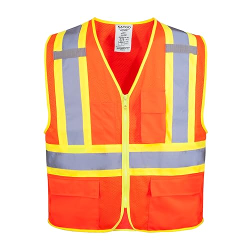 KAYGO Safety Vest with Pockets - High Visibility Reflective Vest ANSI Class 2 Construction Vest - color: Orange, size: X-Small