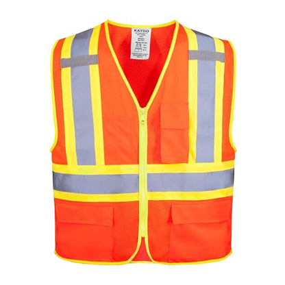 KAYGO Safety Vest with Pockets - High Visibility Reflective Vest ANSI Class 2 Construction Vest - color: Orange, size: Large