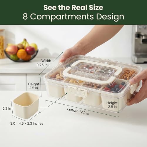 Snackle Box Container 2 Pack | Snack Box Container with Lid, BPA-Free 8-Compartment Divided Serving Tray & Snack Tray with Built-In Utensil Tray | Snack Tackle Box Organizer for Adults & Kids