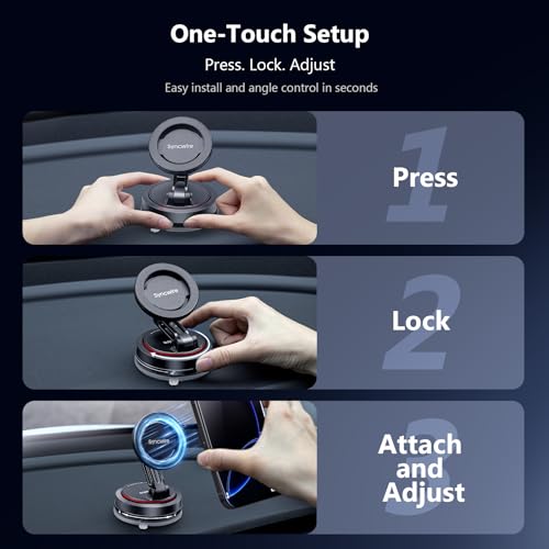 SYNCWIRE for MagSafe Car Mount [2-Axis Design] Nano Adhesive Gel + Suction Cup Magnetic Phone Holder for Dashboard & Windshield, 360° Adjustable for iPhone 17 16 15 14 13 12 11, Samsung, Matte Black - style: 2-Axis | Black