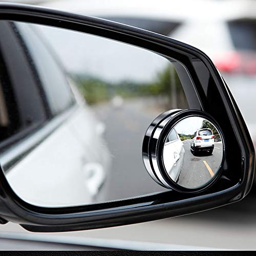 Ampper 2" Round Blind Spot Mirror, 360 Degree Adjustabe HD Glass and ABS Housing Convex Round Stick-On Mirror for Car (Black, Pack of 2)