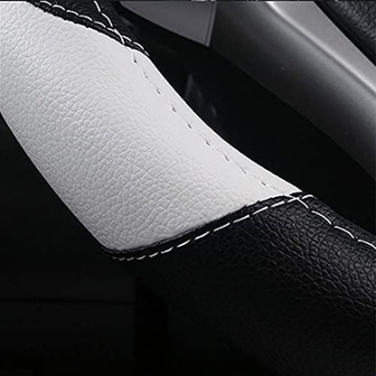 Leather Car Steering Wheel Cover, Non-Slip Car Wheel Cover Protector Breathable Microfiber Leather Universal Fit for Most Cars(White) - color: White