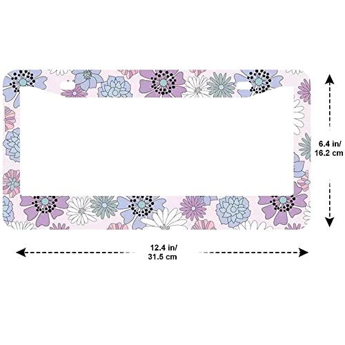2Pcs Bright Purple Flower License Plate Frames Cover Holders Stainless Steel License Plate Cover with Screw Caps Cover and Screwdriver Set - 2-Hole for Girl Women (Bright Purple Flower) - color: Bright Purple Flower