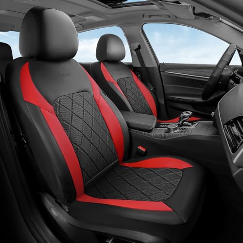 Coverado Car Seat Covers, Front Seat Covers, 2 Front Automotive Seat Cover, Mesh Breathable Seat Protectors, Universal Fit for Most Cars - color: Black_Red, size: Front