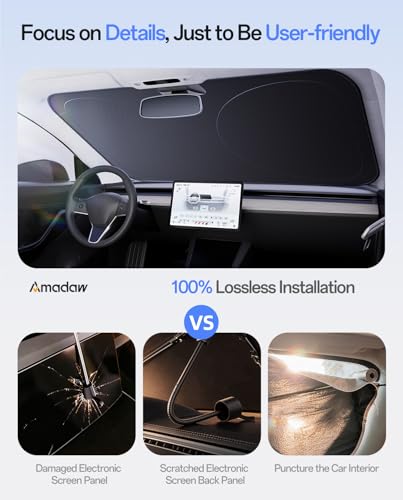 Windshield Sun Shade for Tesla Model Y 2020-2026 (Juniper), 100% UV Block & Heat Insulation, Custom Fit Sunshade, Foldable Car Sunshade with Storage Bag, Protect Interior Accessories - size: Model Y (2020-2026)