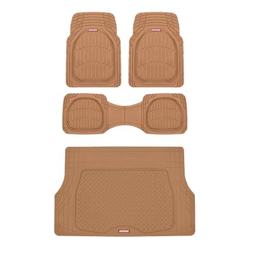Motor Trend FlexTough 4-Piece Heavy Duty Floor Mats for Cars Trucks SUVs, Automotive Floor Mats Car Mats Full Set Front, Rear & Cargo, Trim-To-Fit Semi-Custom Deep Dish All Weather Rubber Mats - Beige - style: FlexTough Contour