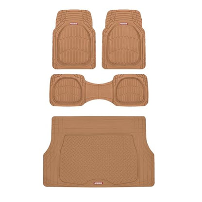 Motor Trend FlexTough 4-Piece Heavy Duty Floor Mats for Cars Trucks SUVs, Automotive Floor Mats Car Mats Full Set Front, Rear & Cargo, Trim-To-Fit Semi-Custom Deep Dish All Weather Rubber Mats - Beige - style: FlexTough Contour