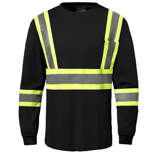 High Visibility Class 3 Shirts，Hi Vis Safety Long Sleeve Quick Dry Mesh Construction Work - color: Black, size: Small
