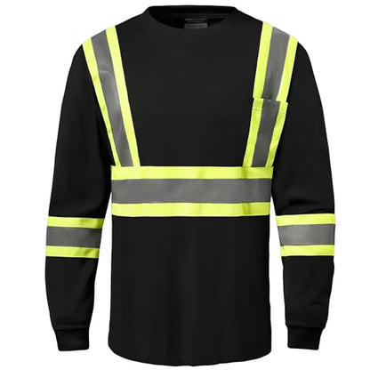 High Visibility Class 3 Shirts，Hi Vis Safety Long Sleeve Quick Dry Mesh Construction Work - color: Black, size: Small