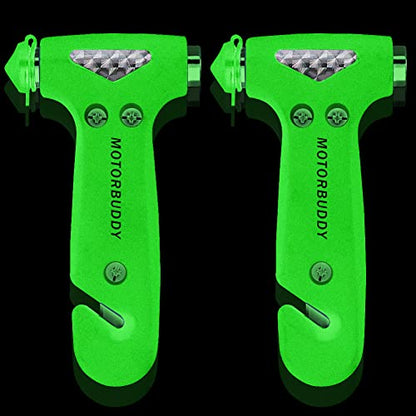 MOTORBUDDY 2-Pack Car Safety Hammer, Auto Emergency Escape Hammer with Window Breaker and Seat Belt Cutter, Emergency Escape Tool for Car Accidents, Glow in The Dark - color: Green