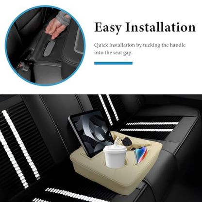 Car Back Seat Organizer, Leather Automotive Rear Seat Couch Cup Holder Expander Tray, Vehicle Cup Holder Tray Holds Snacks Remotes Phones for Truck RV Boat Couch Pillow Bed (Beige) - color: Beige