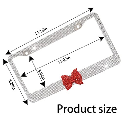 AUCELI Bling License Plate Frame, 2 Pack Stainless Steel Crystal Bow Car Plate Covers, US Vehicle License Bracket Holder with Rhinestone Mounting Bolts, Sparkly Car Accessories for Women (White/Red) - color: White/Red