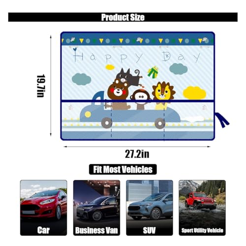 Car Window Shade for Baby, Blackout Car Window Curtain with Storage Pockets & 7 Suction Cups, Cartoon Pattern Cars Side Window Sun Shade Cover for Sun/Heat/UV Rays Protection (Blue-Animals) - color: Blue-Animals