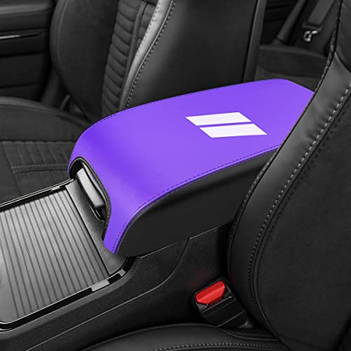 INTGET Center Console Cover for Dodge Charger Accessories 2011-2020 2021 2022 2023 for Chrysler 300 2015-2022 Leather Armrest Cover Console Lid Protector Cushion Pad(Black with Purple, Leather) - color: Black with Purple, size: Leather