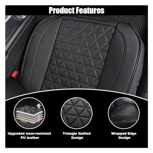 GLSOWEE Leather Car Seat Cover, Auto Front Bottom Seat Cover Luxury Car Seat Protector Anti-Slip Waterproof Cushion Cover with Storage Pocket, for Most Cars, Trucks, SUVs (Black) - color: Black