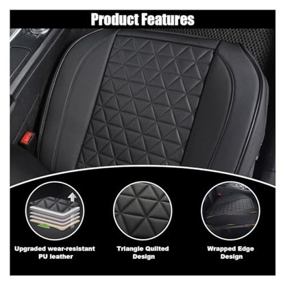 GLSOWEE Leather Car Seat Cover, Auto Front Bottom Seat Cover Luxury Car Seat Protector Anti-Slip Waterproof Cushion Cover with Storage Pocket, for Most Cars, Trucks, SUVs (Black) - color: Black