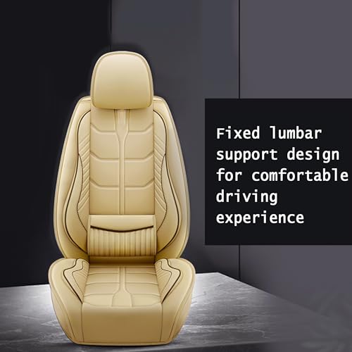 Amooca Car Seat Covers Full Set Automotive Seat Protection Fit for Most Cars SUVs Front & Back Seats Waterproof Nappa Leather Car Seat Cushion Protector Beige - color: Beige