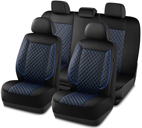 Skechers Car Seat Covers,Piping Luxury Faux Seat Covers,Waterproof Anti Slip Car Seat Protector Full Set,Car Accessories Airbag Universal Fit for Most Cars,Vans,Trucks,SUV,Blue - color: Black and Blue, size: Full Set