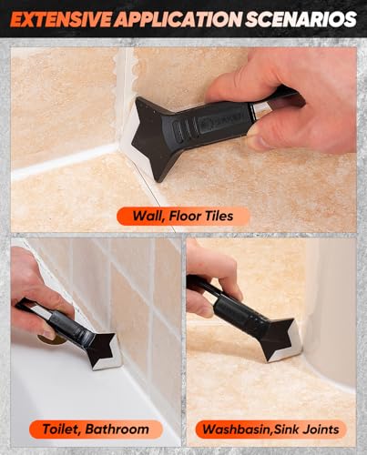 Saker Silicone Caulking Tool 3-in-1 Grout Removal Tool and Sealant Finishing Scraper with Stainless Steelhead, Caulk Remover and Seam Repair Kit for Bathroom, Kitchen, Floor, Window and Sink Joints - style: Classic Black