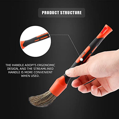 SPTA Car Detailing Brush Set, 5 Pack Soft Boar Hair Auto Detail Brush Kit with Elbow for Automotive Elegant Surface Interior Exterior Dashboard Emblems Panels Engine Bay Wheels Air Vent Seat Leather - color: 5pcs Car Detailing Brush Set With Elbow