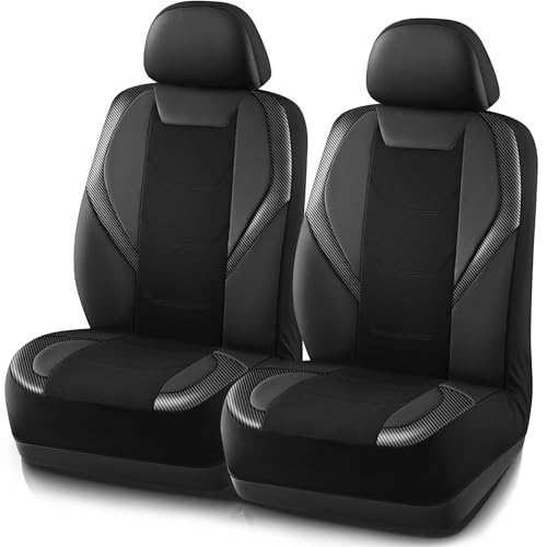 Road Comforts Car Seat Cover, Leather Mesh Front Seat Cover, Universal Fit for Most Cars, SUVs, Trucks, and Vans, Airbag Compatible - Black - color: Black Front, size: Front