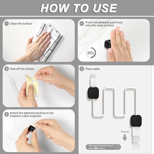 SaiTech IT Magnetic Cable Clips, Cord Organizer Holder, for Desk Cable Management, Adhesive Wire Keeper for Car, Office Home Desktop, Wall, Night Table (12 Pack) - size: 12 Pack