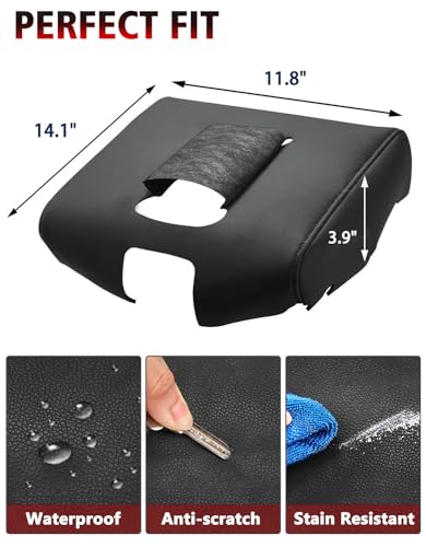 KBH Auto Center Console Armrest Cover Replacement for Chevy Chevrolet Silverado & GMC Sierra 1500 2500 3500 2014-2018, Vinyl Leather Arm Rest Upholstery, Anti-Scratch, Split Bench Jump Seat (Black) - color: Black, size: Jump Seat Console, Silverado Sierra