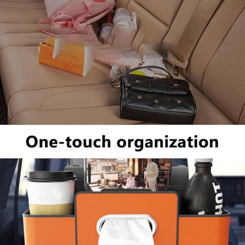 Car Multifunctional Seat Back Waterproof Storage Bag, Universal Multi Functional Car Seat Back Storage Box, Car Tissue Organizer with 2 Drink Cup Holder & 2 Hook Up (White) - color: White