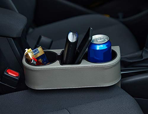 IOKONE Coin Side Pocket Console Side Pocket Leather Cover Car Cup Holder Auto Front Seat Organizer Cell Mobile Phone Holder (Gray) - color: Gray