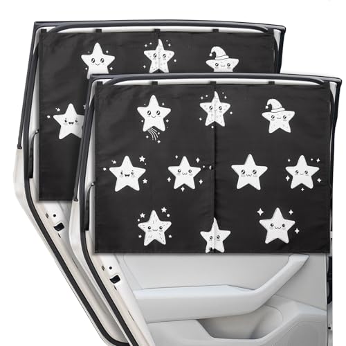 Car Window Shades, 2 Packs Magnetic car Sun Shade for Baby, Double Layers Magnetic Stars Pattern Design for Full Covers/Half Shade Options, Window Curtains for Heat/UV Protection Sun Block Covers - color: Stars