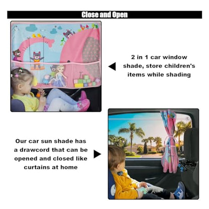 Car Window Shade for Baby, Blackout Car Window Curtain with Storage Pockets & 7 Suction Cups, Cartoon Pattern Cars Side Window Sun Shade Cover for Sun/Heat/UV Rays Protection (Pink-Elephant) - color: Pink-Elephant