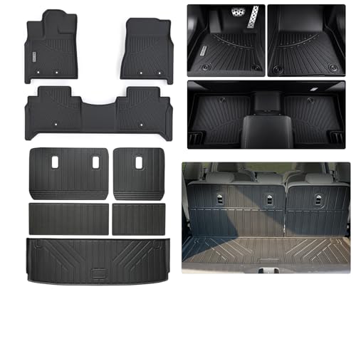 Floor Mats for 2025 2026 Nissan Armada & Infiniti QX80(Fit 7 and 8seat) with Trunk Mat 8PC TPE All-Weather Set - Custom Fit Non-Slip Floor+Cargo Liners Accessories - size: For 2025-2026 armada&QX80(7-8seat)