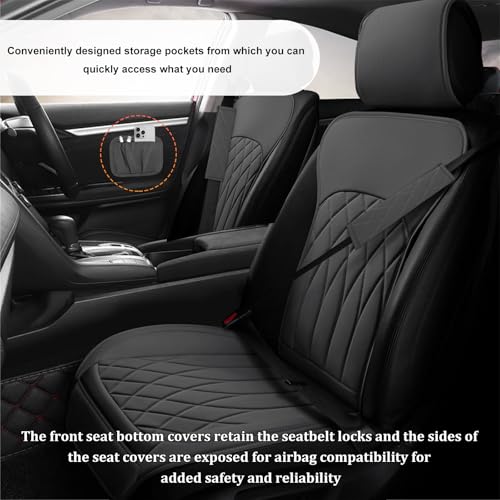 2 PCS Leather Front Car Seat Covers, Sideless Auto Seat Covers with Storage Pocket & Seatbelt Pads, Universal Waterproof Vehicle Seats Protectors for Most Front Seats (Black) - color: Black