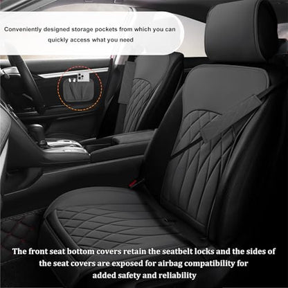 2 PCS Leather Front Car Seat Covers, Sideless Auto Seat Covers with Storage Pocket & Seatbelt Pads, Universal Waterproof Vehicle Seats Protectors for Most Front Seats (Black) - color: Black