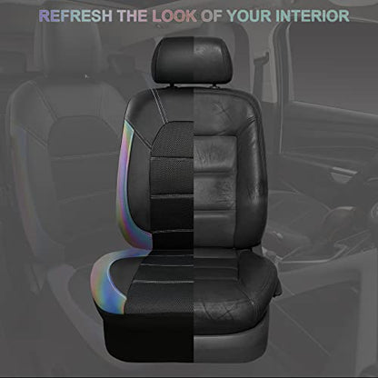 CAR PASS Leather seat Covers,Automotive Universal Sport car seat Cover Super 5mm Composite Sponge Inside,Airbag Compatible fits Most SUVs, Trucks,and Vans (Full Set,Chameleon Iridescent Reflective) - color: Black Chameleon Iridescent, size: Full Set