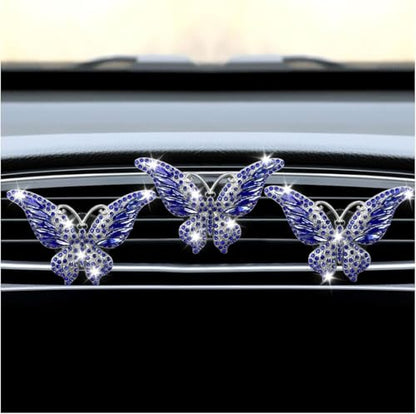 3PCS Bling Butterfly Car Vent Clip, Rhinestone Car Dashboard Air Vent Trim Clips, Auto Air Fresheners Outlet Clip, Auto Interior Diffuser Decoration Accessories for Women Present (Blue) - size: Blue