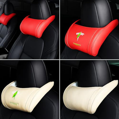Car Headrest Neck Pillow Support Ergonomic, with Valve Stem Covers Accessory for Driving Seat Fatigue Relief Compatible with Model S X 3 Y & Cybertruck - 2 Pieces - color: C. Red Ver. 2
