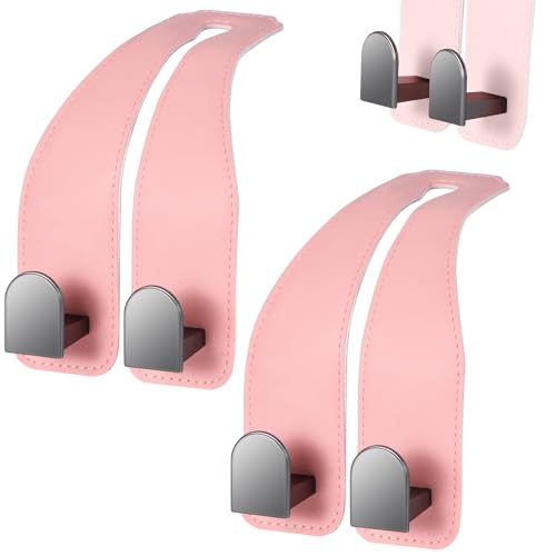 Car Hooks for Headrest, Leather Car Seat Back Storage Organizer Interior Accessories, More Wide & Deep Auto Seat Hook Hangers for Purse Umbrellas Handbag Clothes Coats Grocery Bags (Pink-2 Pack) - color: Pink-2 Pack