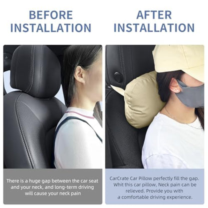 Car Neck Pillow, 2 Pack PU Leather Car Headrest Pillows with Adjustable Strips, Car Neck Support Ergonomic Du-Pont Bio Cotton Pillow, Head Rest Travel Pillow for Car (Beige, Soft Style) - color: Beige