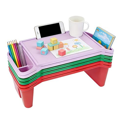 6 Pack Kids Lap Tray with Storage Slots, Stackable Portable Kids Lap Desk, 20" L X 10" W X 7" H Plastic Table Kids Activity Tray for Writing Eating Drawing Reading (Red, Green, and Purple) - color: Red+green+purple