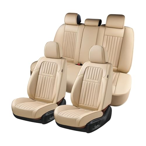Coverado Front and Back Seat Covers for Cars, Nappa Leather Car Seat Covers, Automotive Seat Covers for Trucks, 5 Seats Waterproof Carseat Protector Car Seat Cover Beige, Universal Fit for Most Cars - color: Beige-8868, size: FullSet