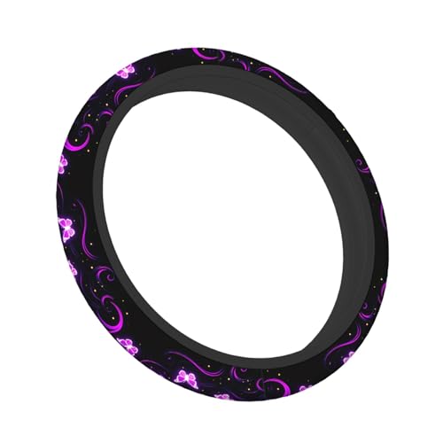 Swono Butterfly Purple Steering Wheel Cover for Men Women Abstract Purple Butterfly and Flower On The Black Universal 15 Inch Auto Neoprene Case Anti-Slip Car Wheel Protector - color: multi-049